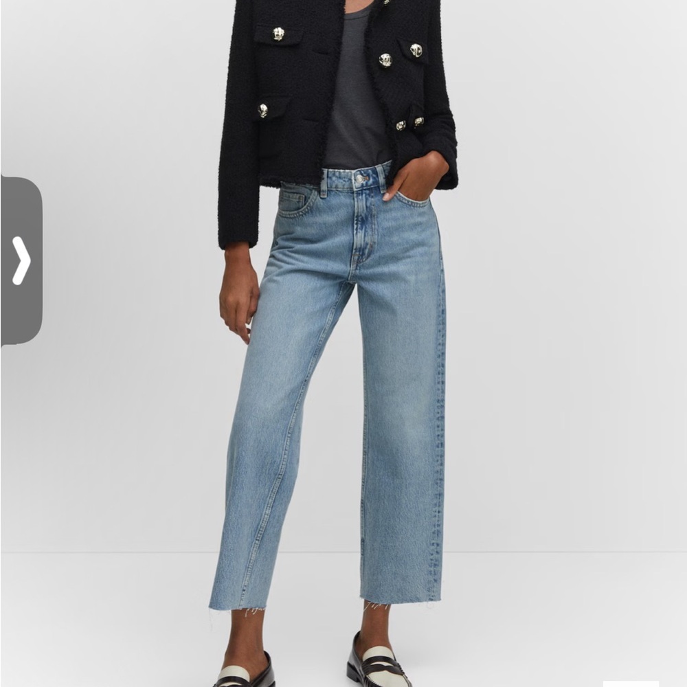 NWT MANGO Havana Straight Leg Cropped Blue Denim High Waist Jeans Size 10